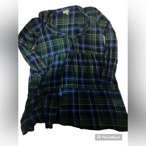 Plaid Green and Blue Flanel tiered long sleeve dress